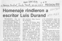 Homenaje rindieron a escritor Luis Durand  [artículo] Héctor González Moren.
