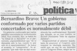 Bernardino Bravo, un gobierno conformado por varios partidos concertados es normalmente débil  [artículo].