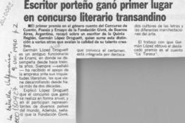 Escritor porteño ganó primer lugar en concurso literario transandino  [artículo].