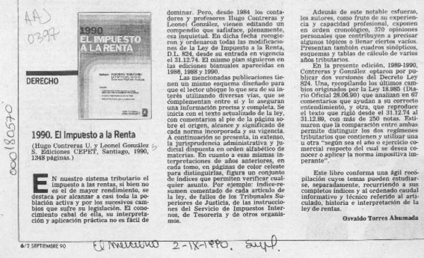 1990, El impuesto a la renta  [artículo] Osvaldo Torres Ahumada.