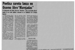 Poetisa sureña lanza en Osorno libro "Marejadas"