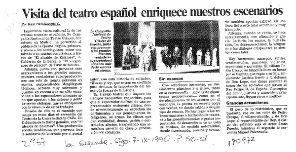 Visita del teatro español enriquece nuestros escenarios  [artículo] Italo Passalacqua C.