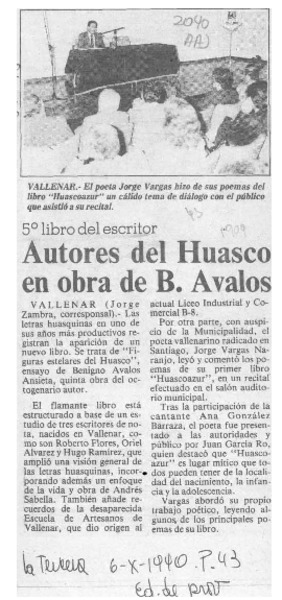 Autores del Huasco en obra de B. Avalos  [artículo] Jorge Zambra.