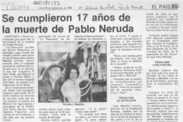 Se cumplieron 17 años de la muerte de Pablo Neruda  [artículo].