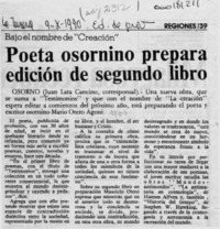 Poeta osornino prepara edición de segundo libro  [artículo] Juan Lara Cancino.