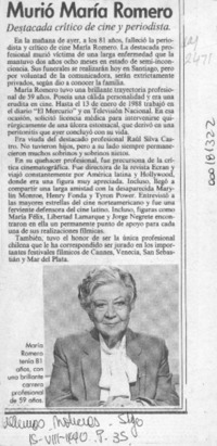 Murió María Romero  [artículo].