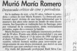 Murió María Romero  [artículo].