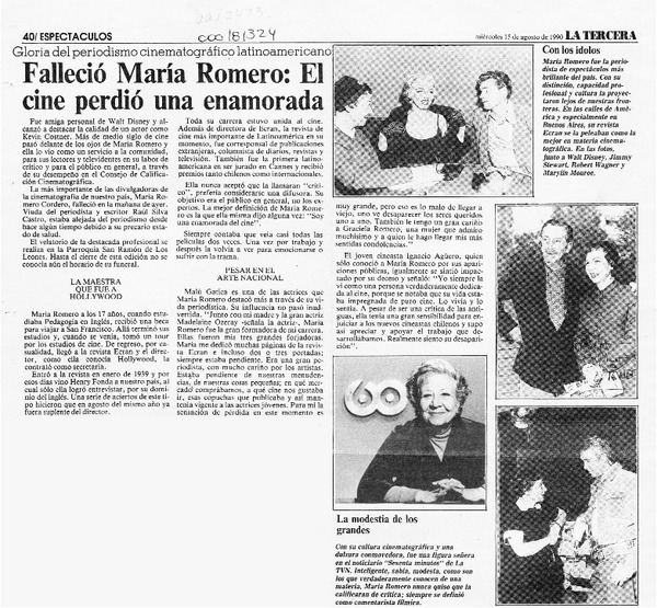 Falleció María Romero, el cine perdió una enamorada  [artículo].