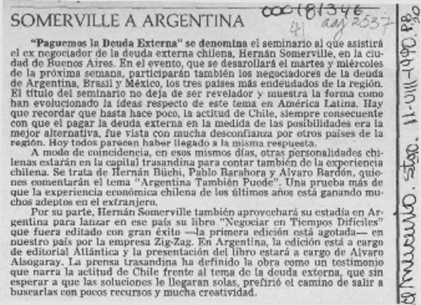 Somerville a Argentina  [artículo].