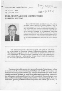 En el centenario del nacimiento de Gabriela Mistral  [artículo] Iván Navarro Abarzúa.