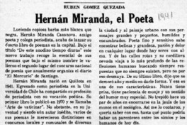 Hernán Miranda, el poeta  [artículo] Rubén Gómez Quezada.