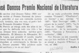 José Donoso Premio Nacional de Literatura 1990  [artículo] Audito Gavilán T.