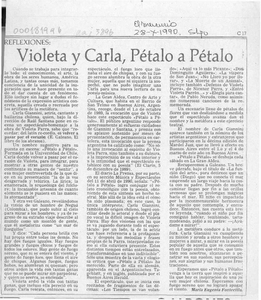 Violeta y Carla, pétalo a pétalo  [artículo] María Eugenia Fontecilla.