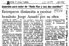 Entregaron distinción a escritor brasileño Jorge Amado por su obra  [artículo].