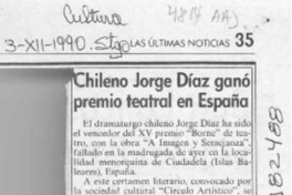 Chileno Jorge Díaz ganó premio teatral en España  [artículo].