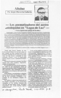 Los poematizadores del austro antologados en "Lagos de luz"  [artículo] Jerjes Olavarría Gallardo.