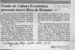 Fondo de Cultura Económica presenta nuevo libro de Brunner  [artículo].