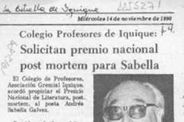 Solicitan premio nacional post mortem para Sabella  [artículo].