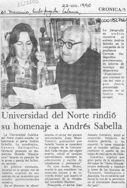 Universidad del Norte rindió su homenaje a Andrés Sabella  [artículo].