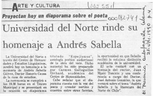 Universidad del Norte rinde su homenaje a Andrés Sabella  [artículo].
