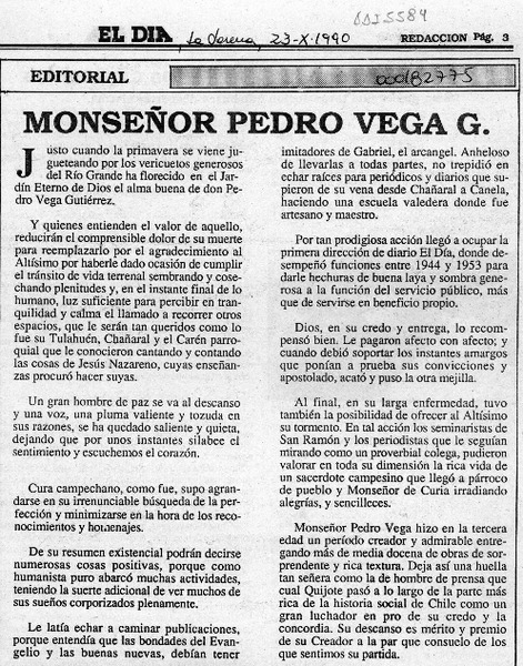 Monseñor Pedro Vega G.  [artículo].