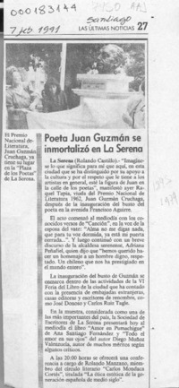 Poeta Juan Guzmán se inmortalizó en La Serena  [artículo].