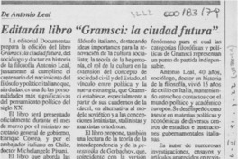 Editarán libro "Gramsci, la ciudad futura"  [artículo].