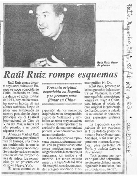 Raúl Ruiz rompe esquemas  [artículo].