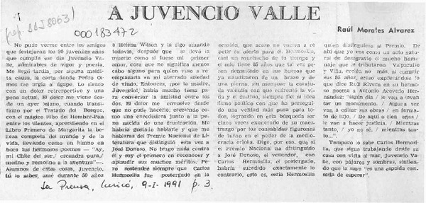A Juvencio Valle  [artículo] Raúl Morales Alvarez.