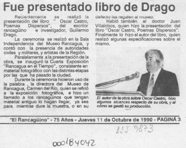 Fue presentado libro de Drago  [artículo].