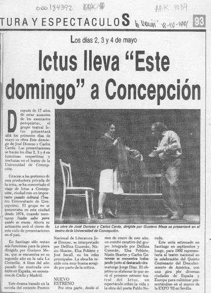 Ictus lleva "Este domingo" a Concepción  [artículo].
