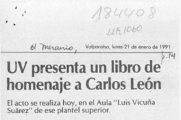 UV presenta un libro de homenaje a Carlos León  [artículo].