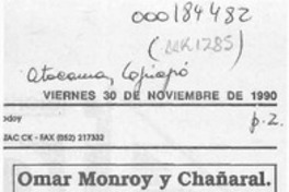 Omar Monroy y Chañaral  [artículo] Medardo Cano Godoy.
