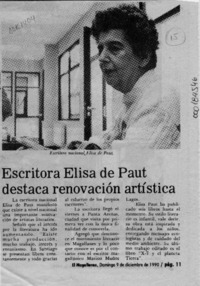 Escritora Elisa de Paut destaca renovación artística  [artículo].
