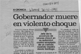 Gobernador muere en violento choque  [artículo] María Elena Arroyo.