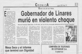 Gobernador de Linares murió en violento choque  [artículo].