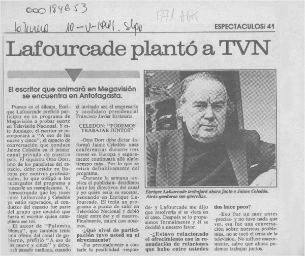 Lafourcade plantó a TVN  [artículo].