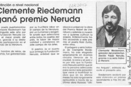 Clemente Riedemann ganó premio Neruda  [artículo].