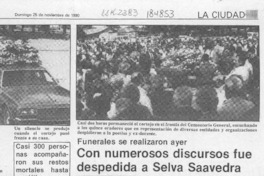 Con numerosos discursos fue despedida a Selva Saavedra  [artículo].