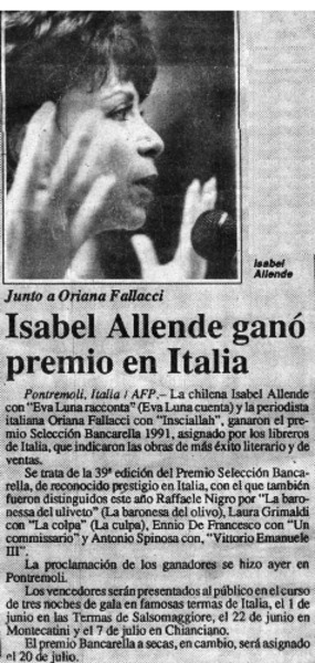 Isabel Allende ganó premio en Italia