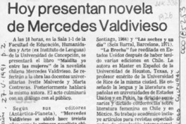 Hoy presentan novela de Mercedes Valdivieso  [artículo].