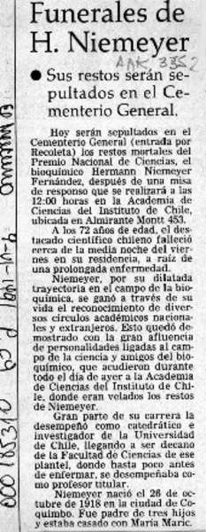Funerales de H. Niemeyer  [artículo].