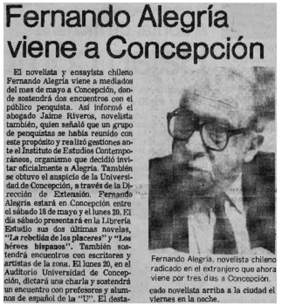 Fernando Alegría viene a Concepción