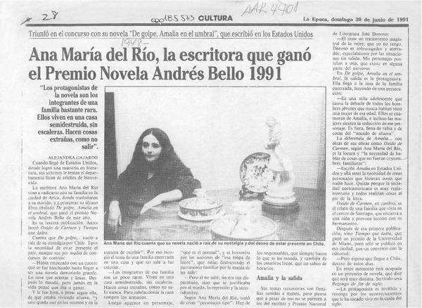 Ana María del Río, la escritora que ganó el Premio Novela Andrés Bello 1991  [artículo] Alejandra Gajardo.