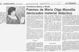 Poemas de María Olga Mansilla declarados material didáctico  [artículo].