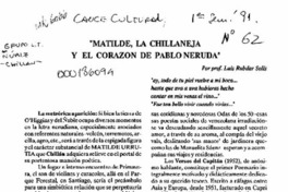 Matilde, la chillaneja y el corazón de Pablo Neruda  [artículo] Luis Rubilar Solís.