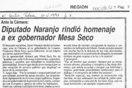 Diputado Naranjo rindió homenaje a ex gobernador Mesa Seco  [artículo].