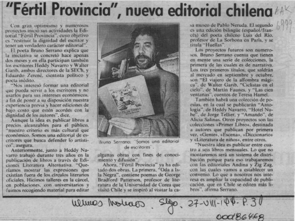 "Fértil Provincia", nueva editorial chilena  [artículo].