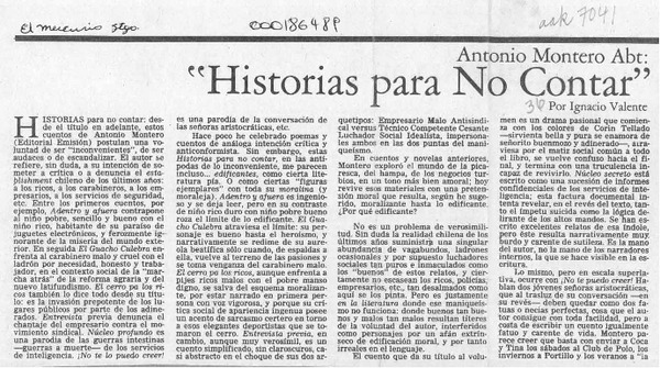 "Historias para no contar"  [artículo] Ignacio Valente.