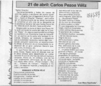 21 de abril, Carlos Pezoa Véliz  [artículo] Juan Meza Sepúlveda.